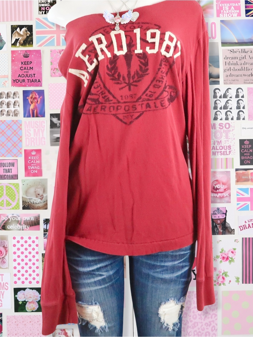 vintage y2k red aeropostale graphic long sleeve top 2000s